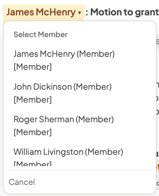 MuniMins Motion Member Identification Screenshot MuniMins Choose Motion Member Identification